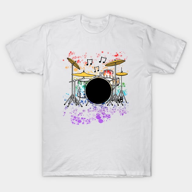 Drum Kit Rainbow Colours Drummer Musician T-Shirt by doodlerob